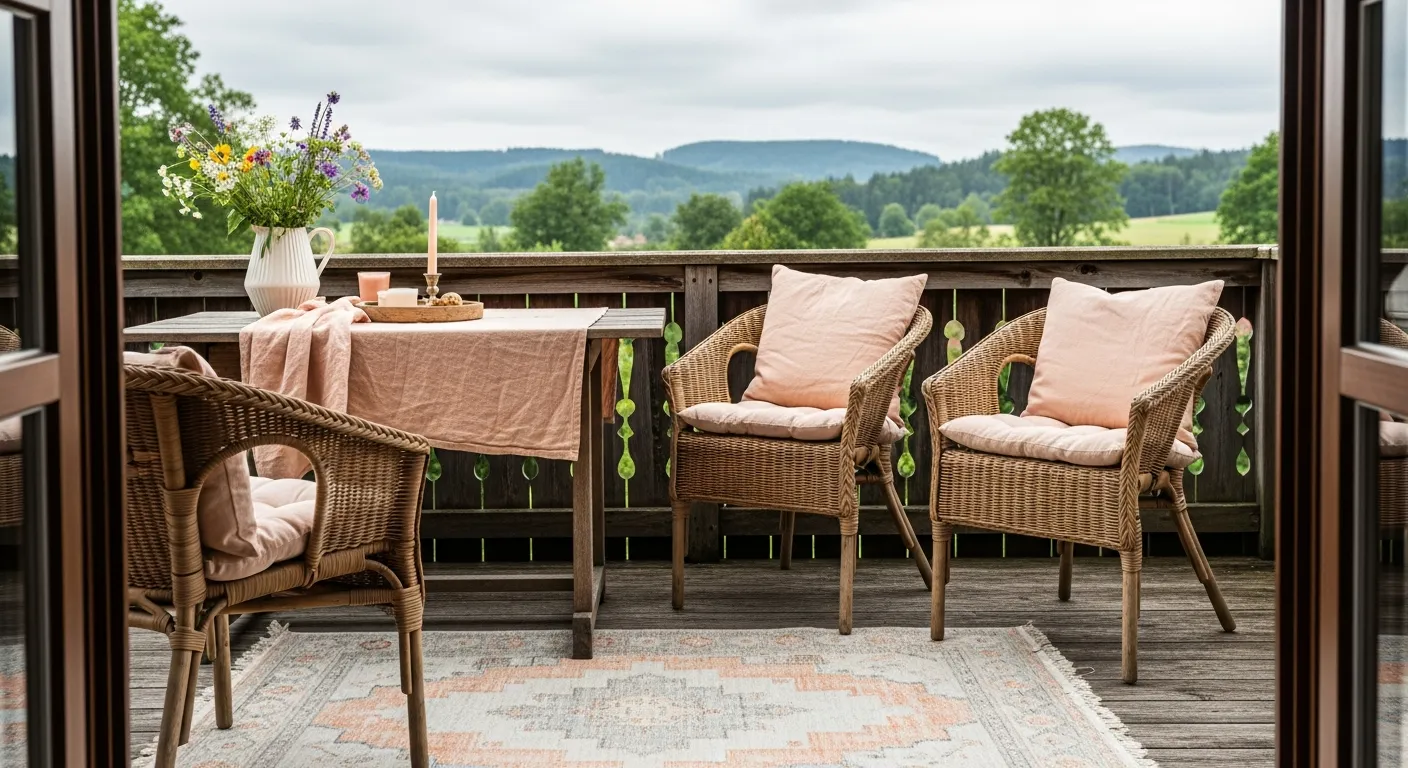Modern rustic farmhouse outdoor balcony ideas with peach details