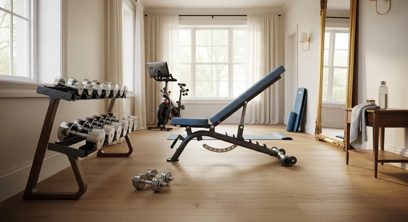Sophisticated classic luxury home gym ideas with elegant lighting and wall paneling