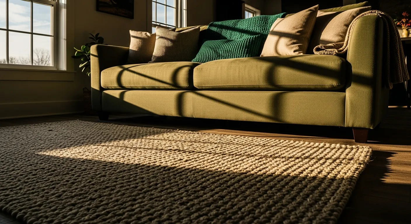 Modern farmhouse living room ideas with emerald accents and rustic beams