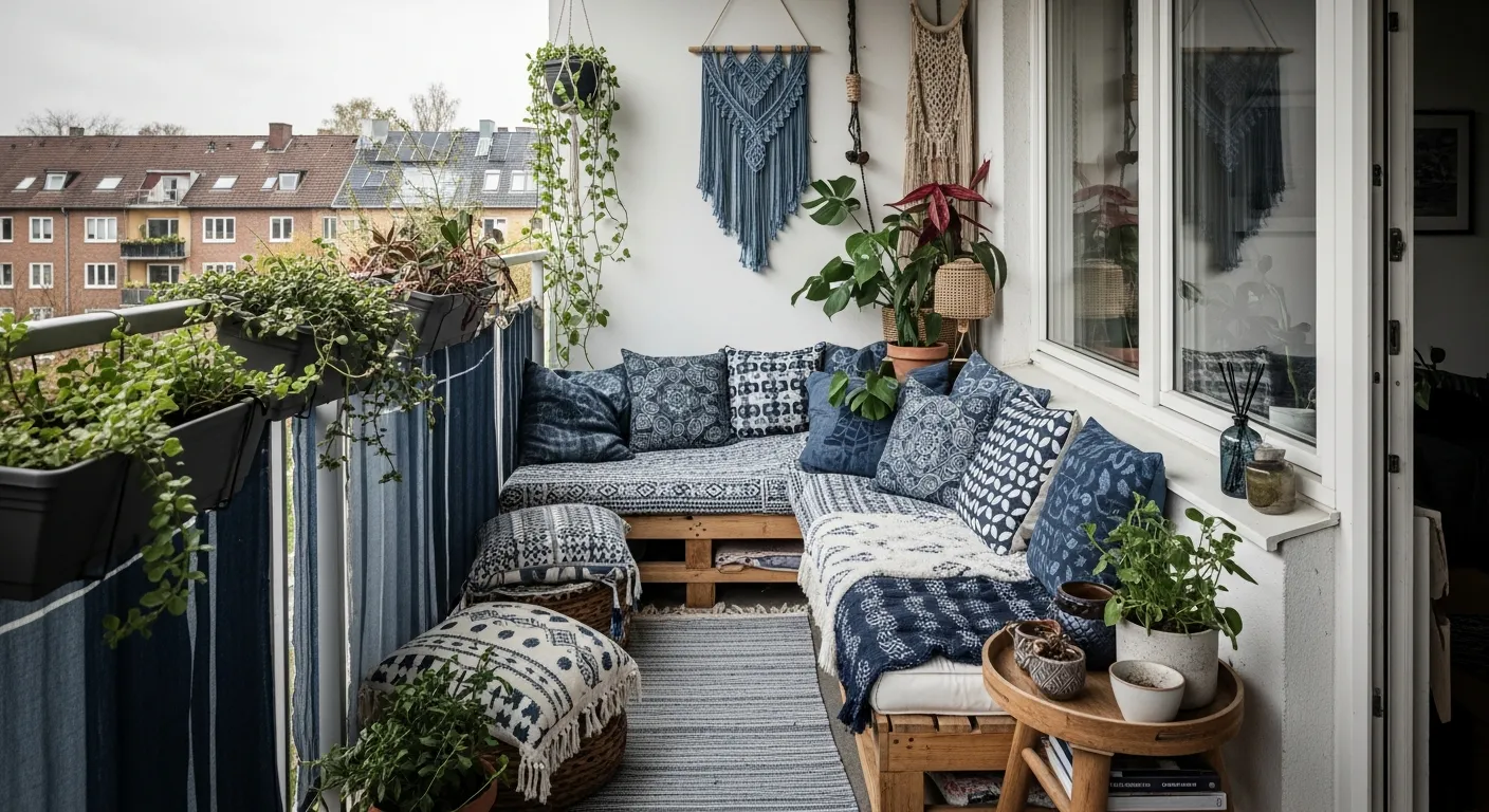 Styling lush plants and textiles for bohemian outdoor balcony ideas