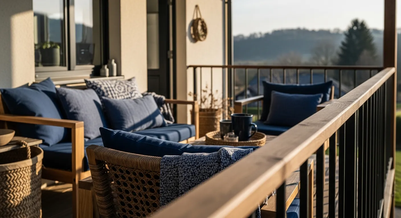 Layering textiles for Farmhouse Outdoor Balcony ideas