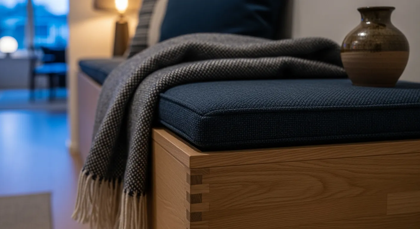 Minimalist Scandi Entryway ideas with midnight blue walls and light wood console table