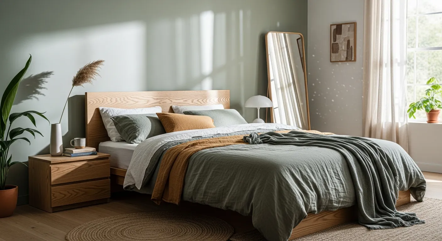 Recreating the look with sage green walls for Japandi Bedroom ideas