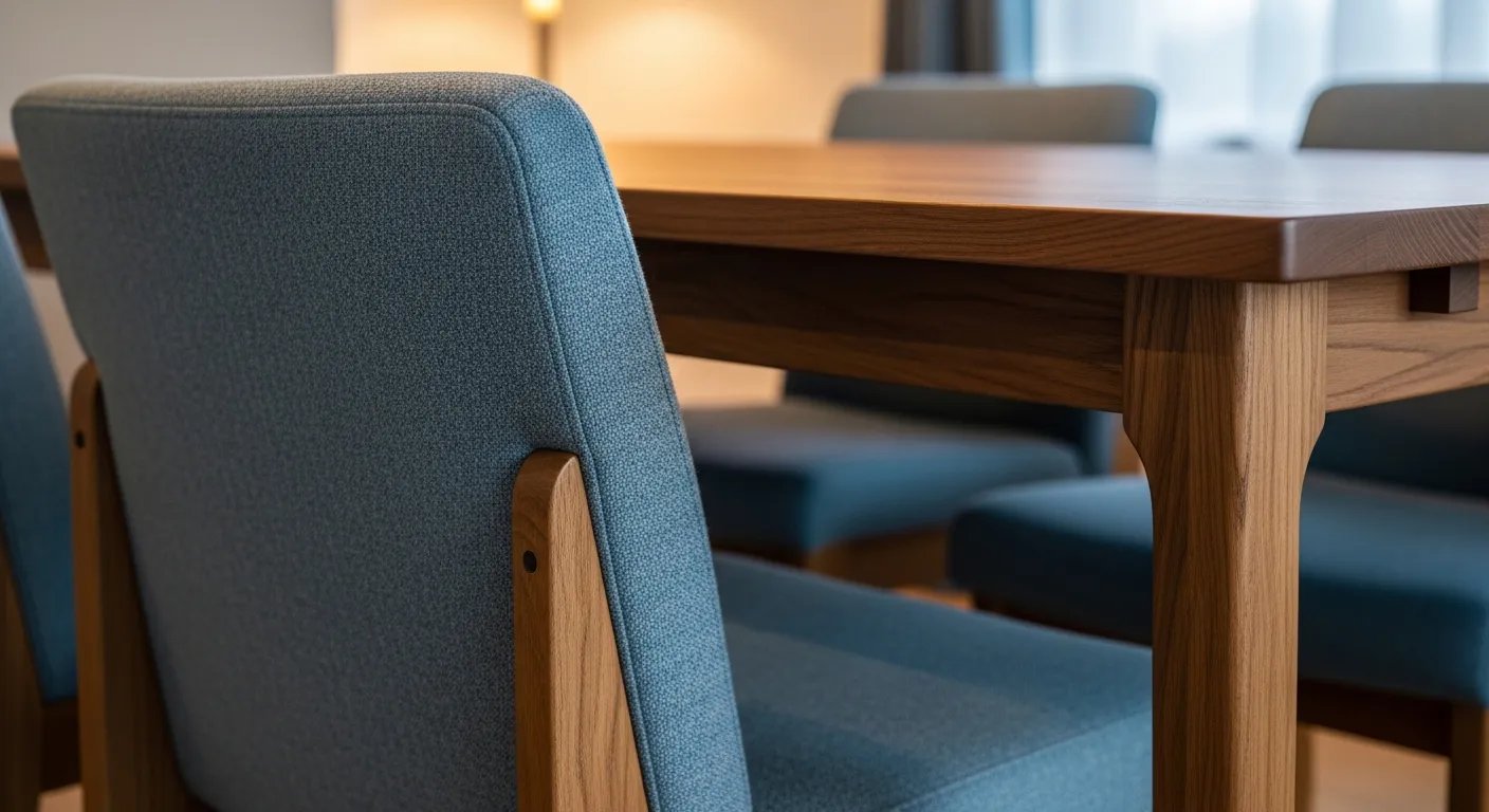 Essential furniture elements for Japandi Dining Room ideas featuring light oak table