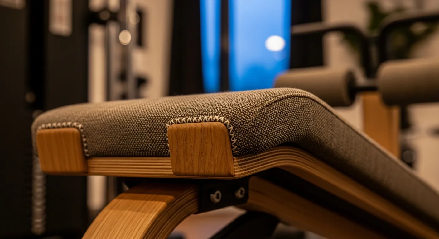 Modern Japandi Home Gym ideas using wood water rower and truffle walls