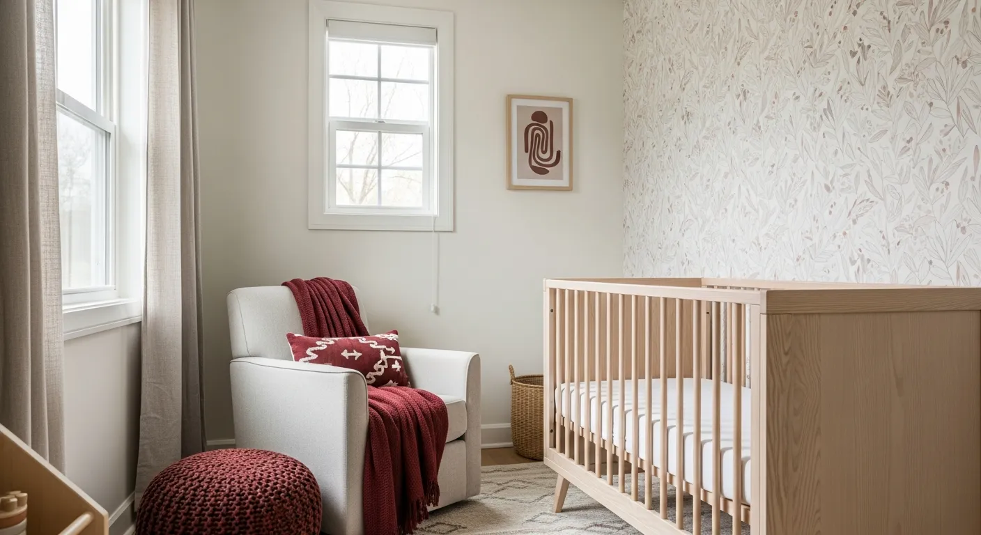 Completed look for Japandi Nursery & Kids Room ideas with armchair