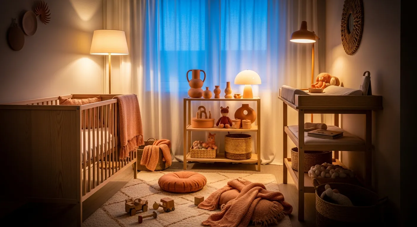 Color palette demonstration for Japandi Nursery & Kids Room ideas with peach and light wood