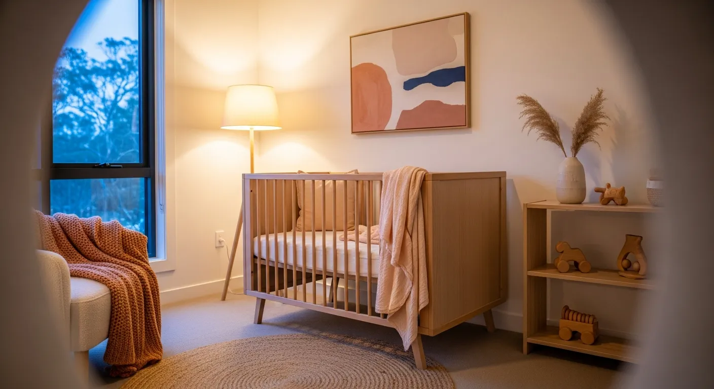 Soft textiles and wood accents enhancing Japandi Nursery & Kids Room ideas