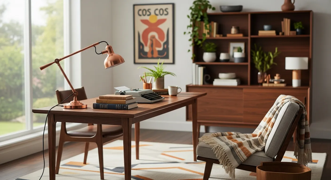 Clean lines and copper accents in Mid-Century Modern Home Office ideas