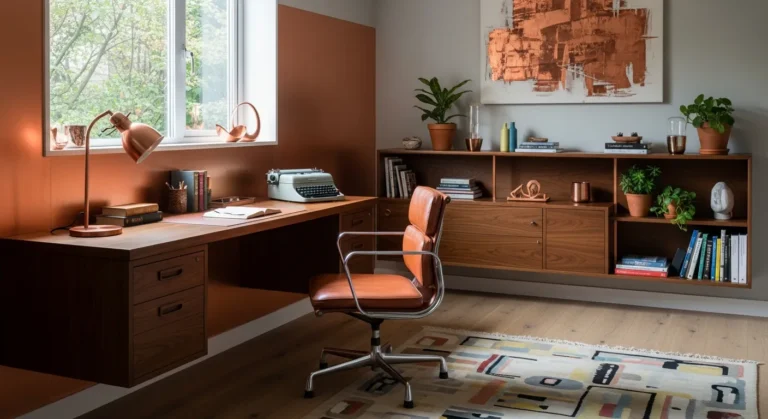 Mid-Century Modern Home Office Ideas: A Copper Sanctuary