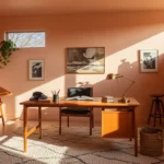 Mid-Century Modern Home Office Ideas: Creamy Peach Decor