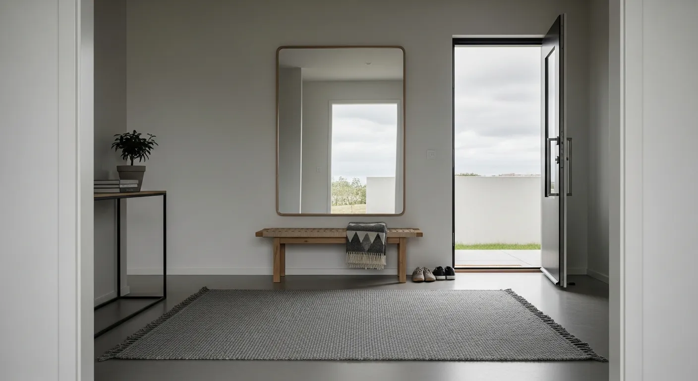Final touches for minimalist entryway ideas in a light gray foyer