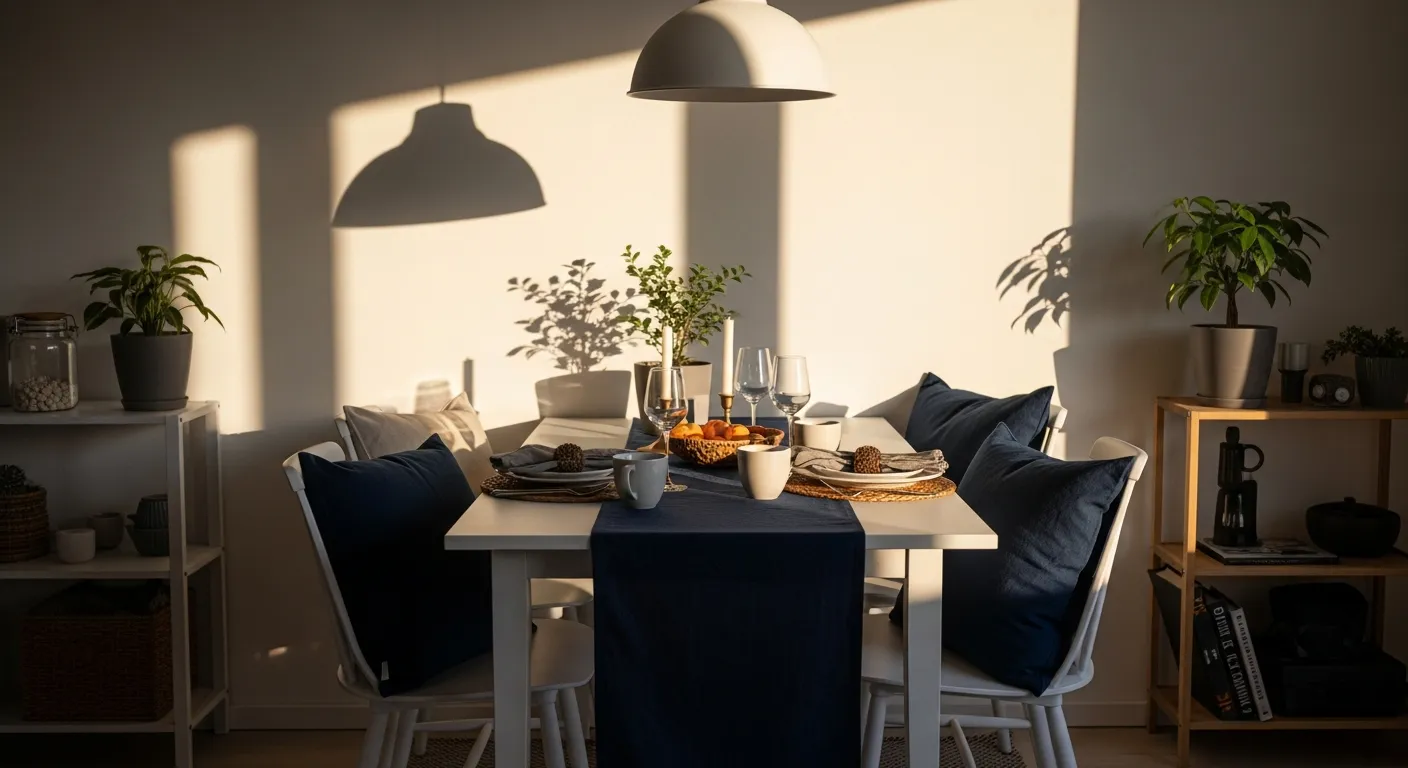 Styling tips for minimalist dining room ideas showing feature wall and oak table