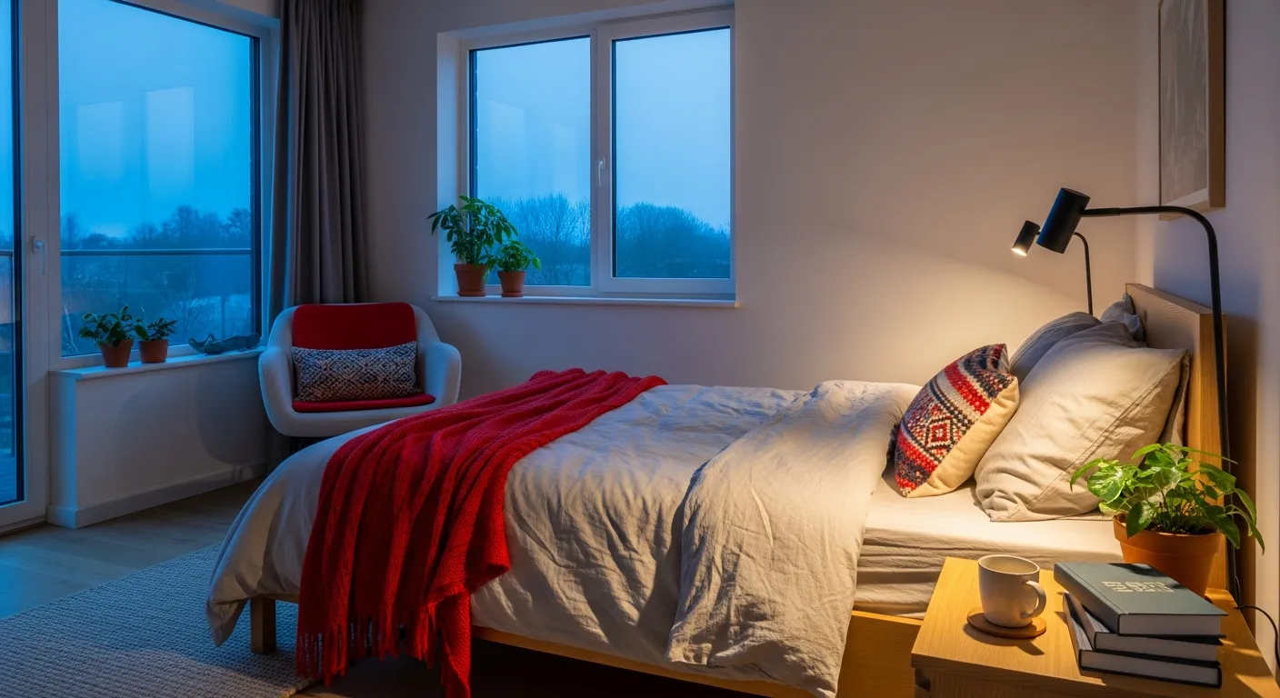 Styling a red accent wall in a modern bedroom with simple decor