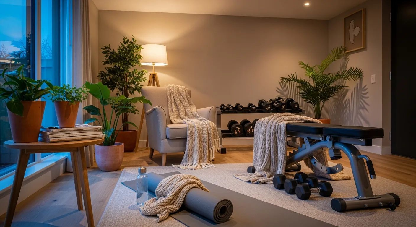 Styling tips for Modern Home Gym ideas including lighting and decor