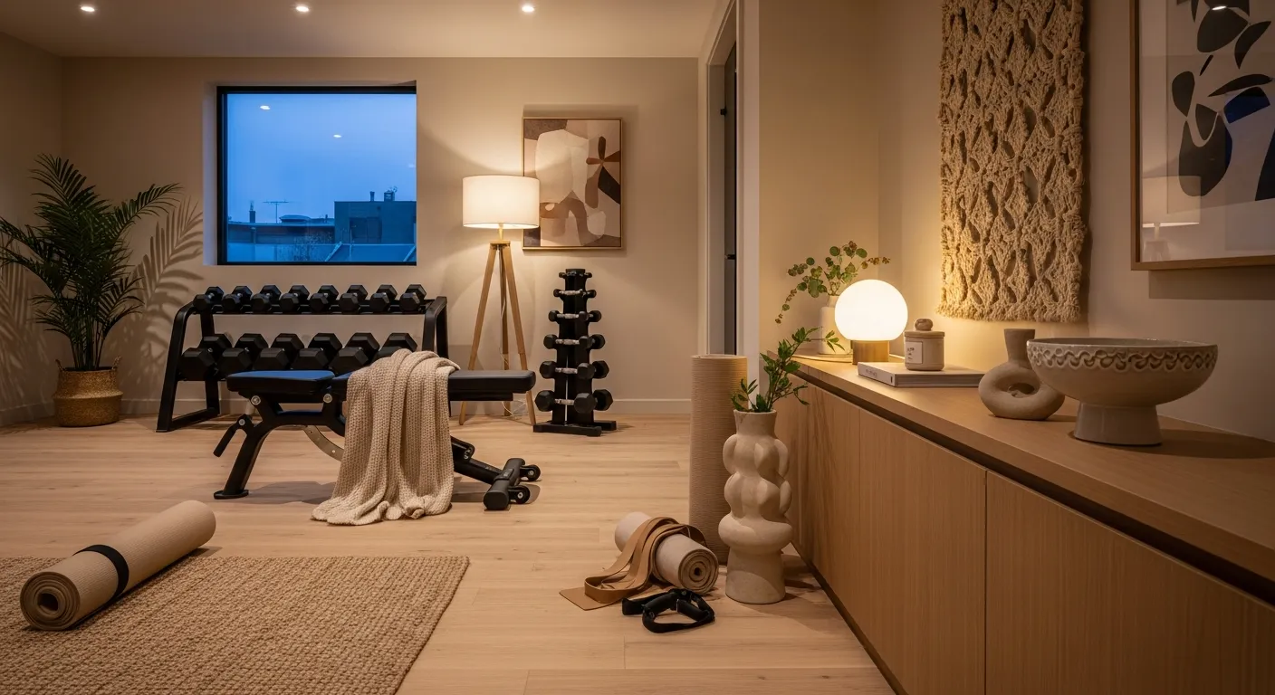 Color palette inspiration for Modern Home Gym ideas with beige and greige tones