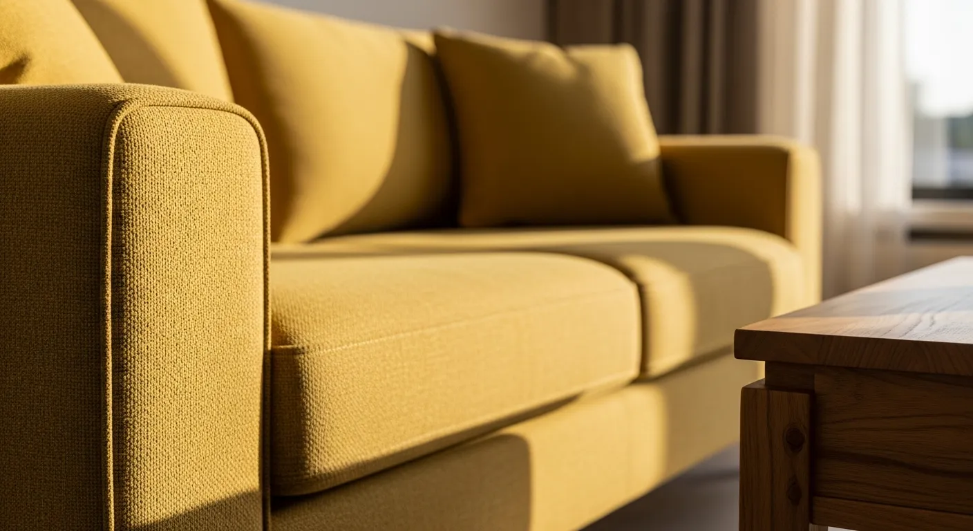 Modern living room ideas with butter yellow walls paired with sleek minimalist white furniture