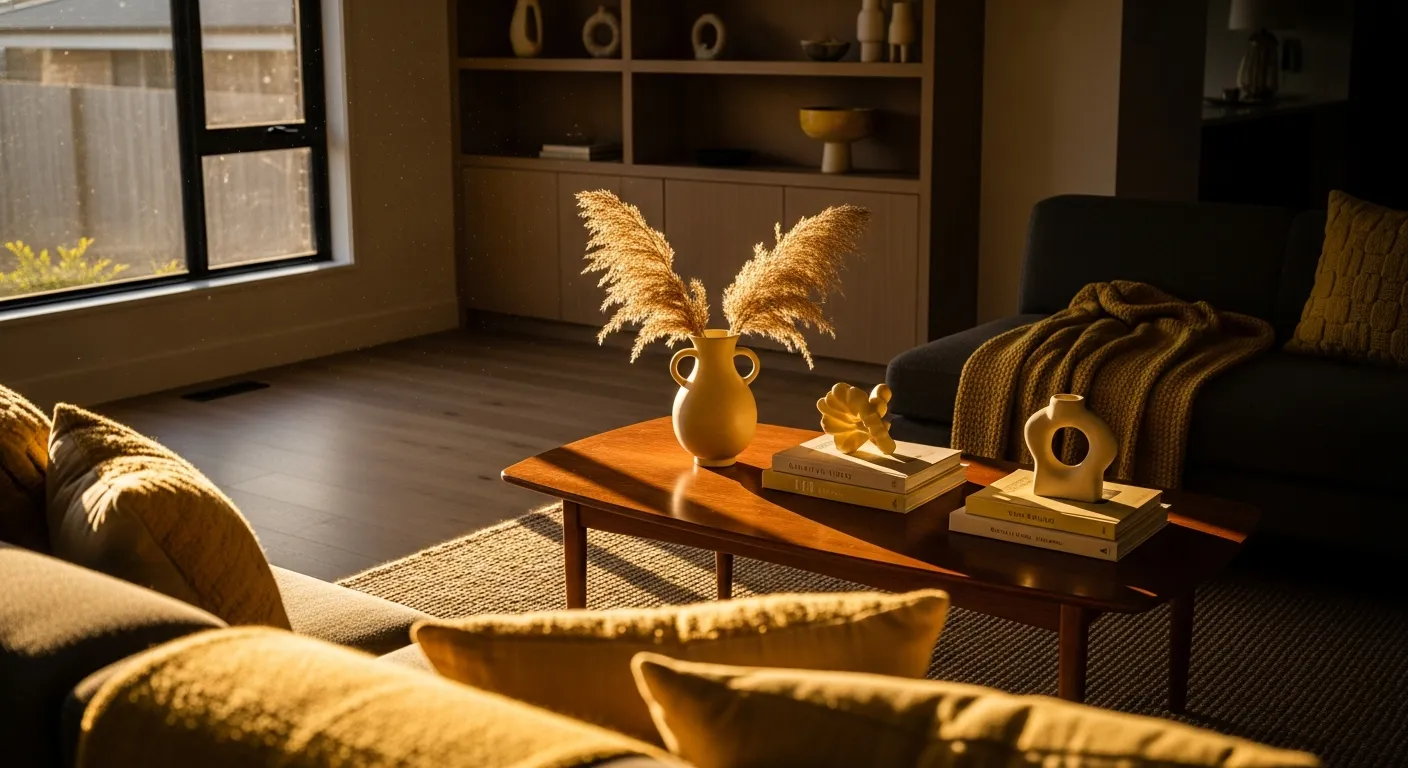 Color palette inspiration for modern living room ideas featuring butter yellow and earth tones