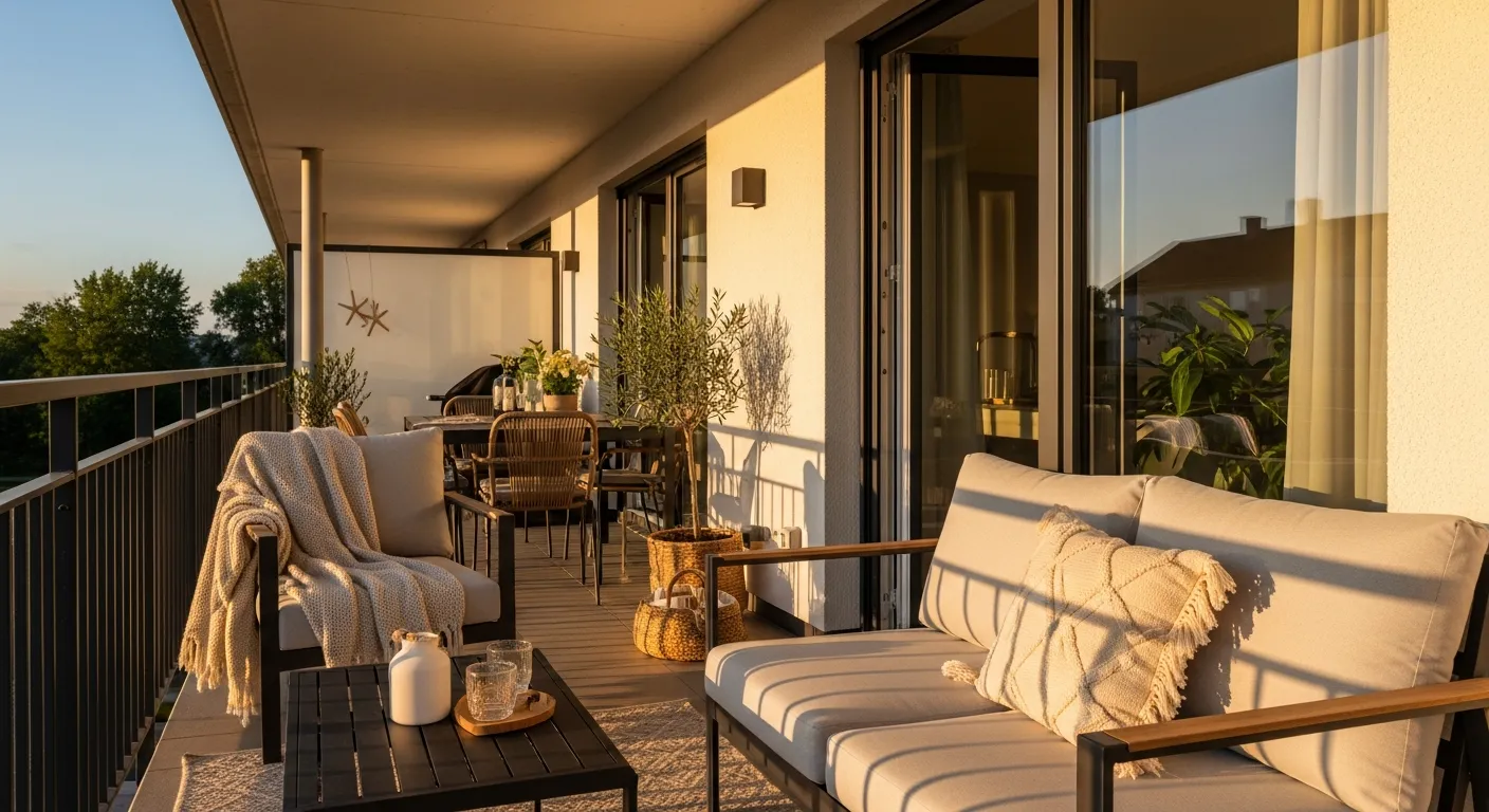 Plush seating arrangement for Modern Outdoor Balcony ideas providing comfort