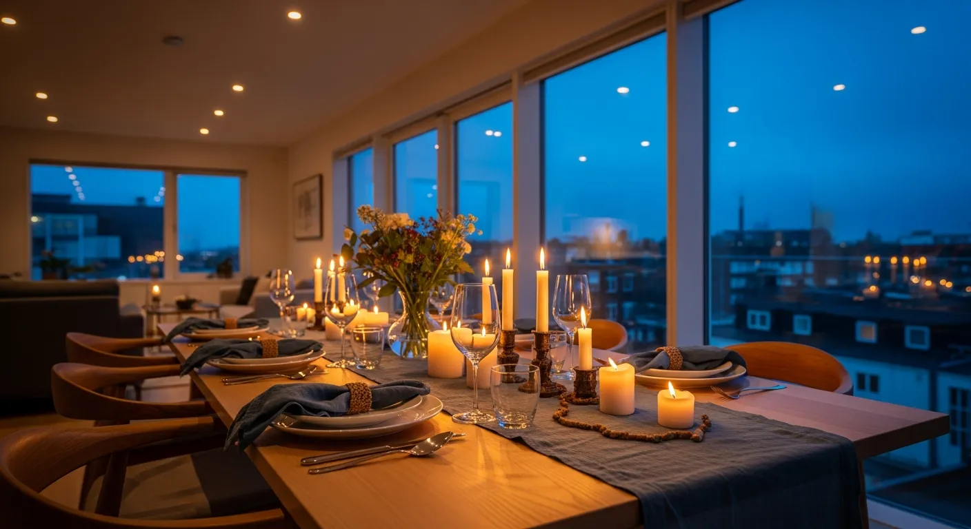 Spacious open plan Modern Dining Room ideas with dusty blue accent wall