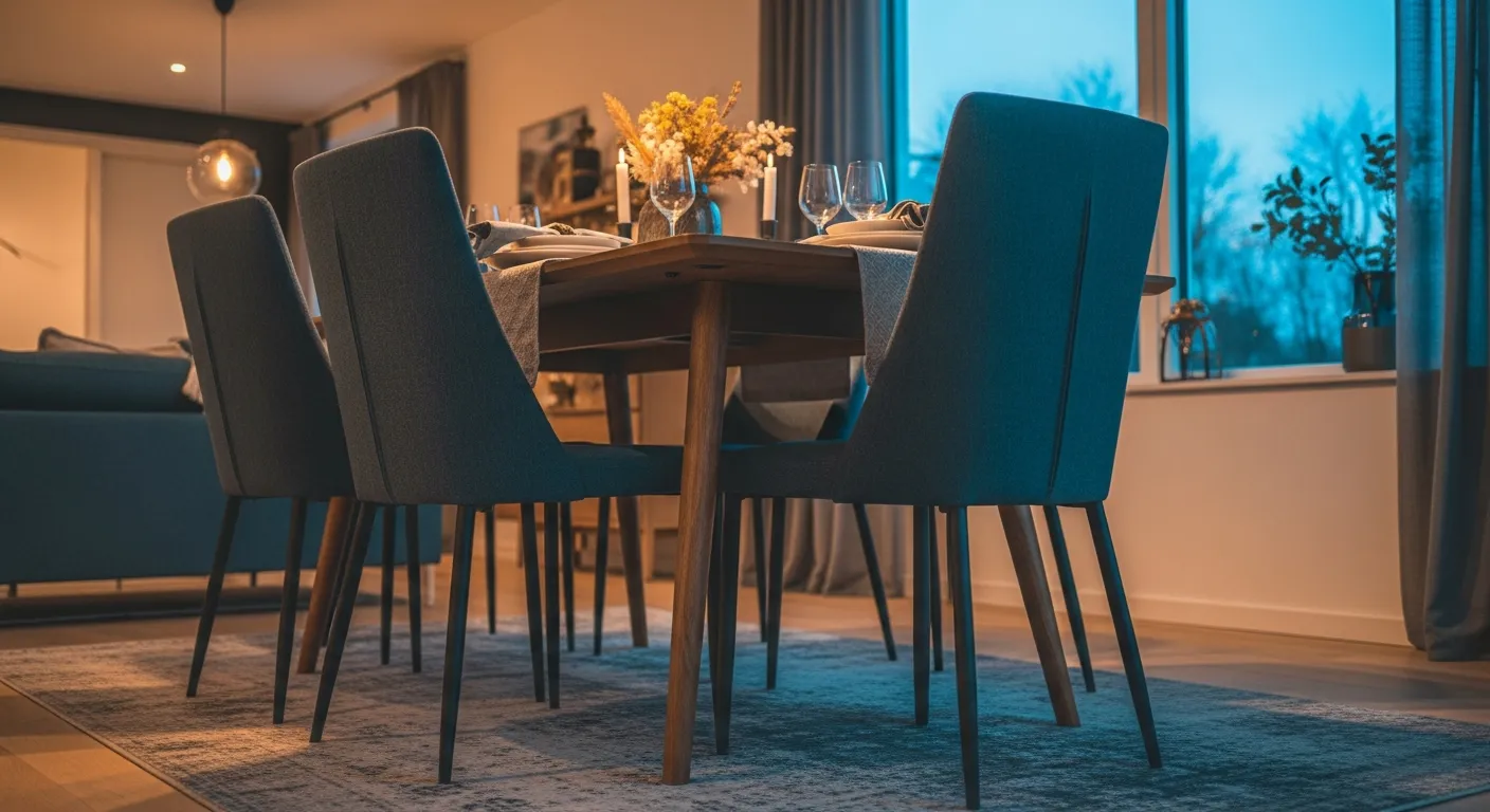 Modern Dining Room ideas featuring a rug that anchors the dining table