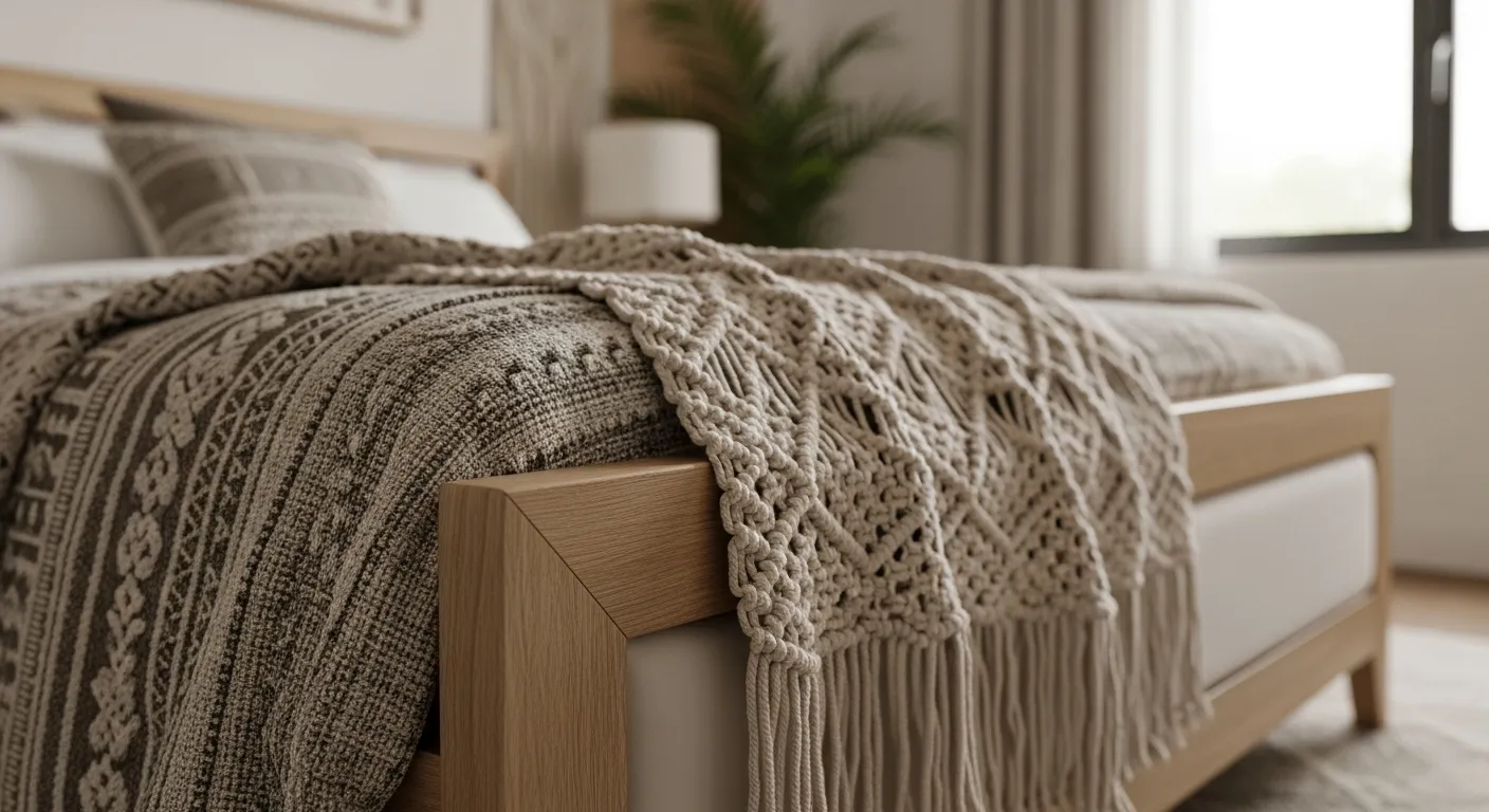 Modern bohemian bedroom ideas featuring rattan furniture and wooden accents