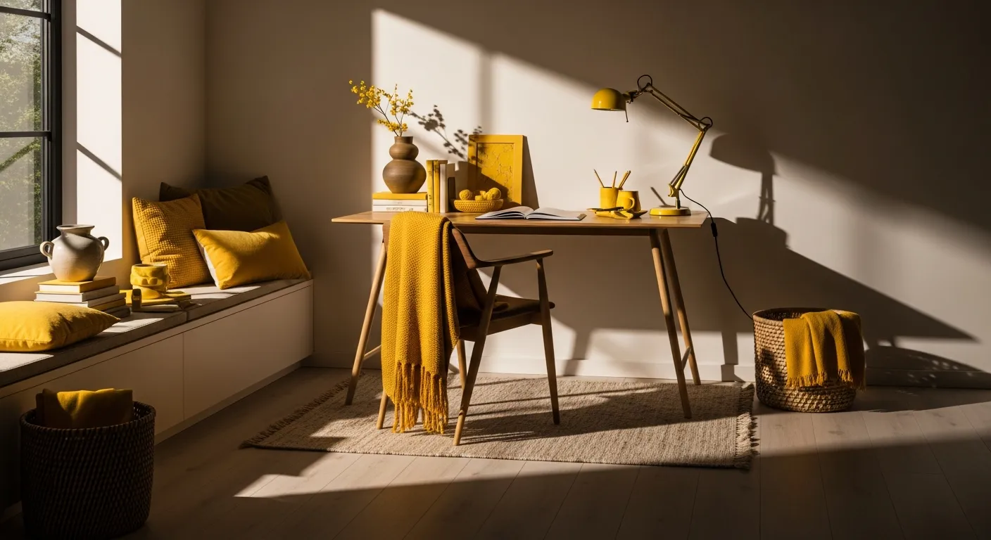 Color palette inspiration for yellow and white Scandi Home Office ideas