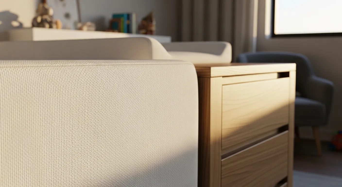 Sleek white crib representing essential modern nursery furniture