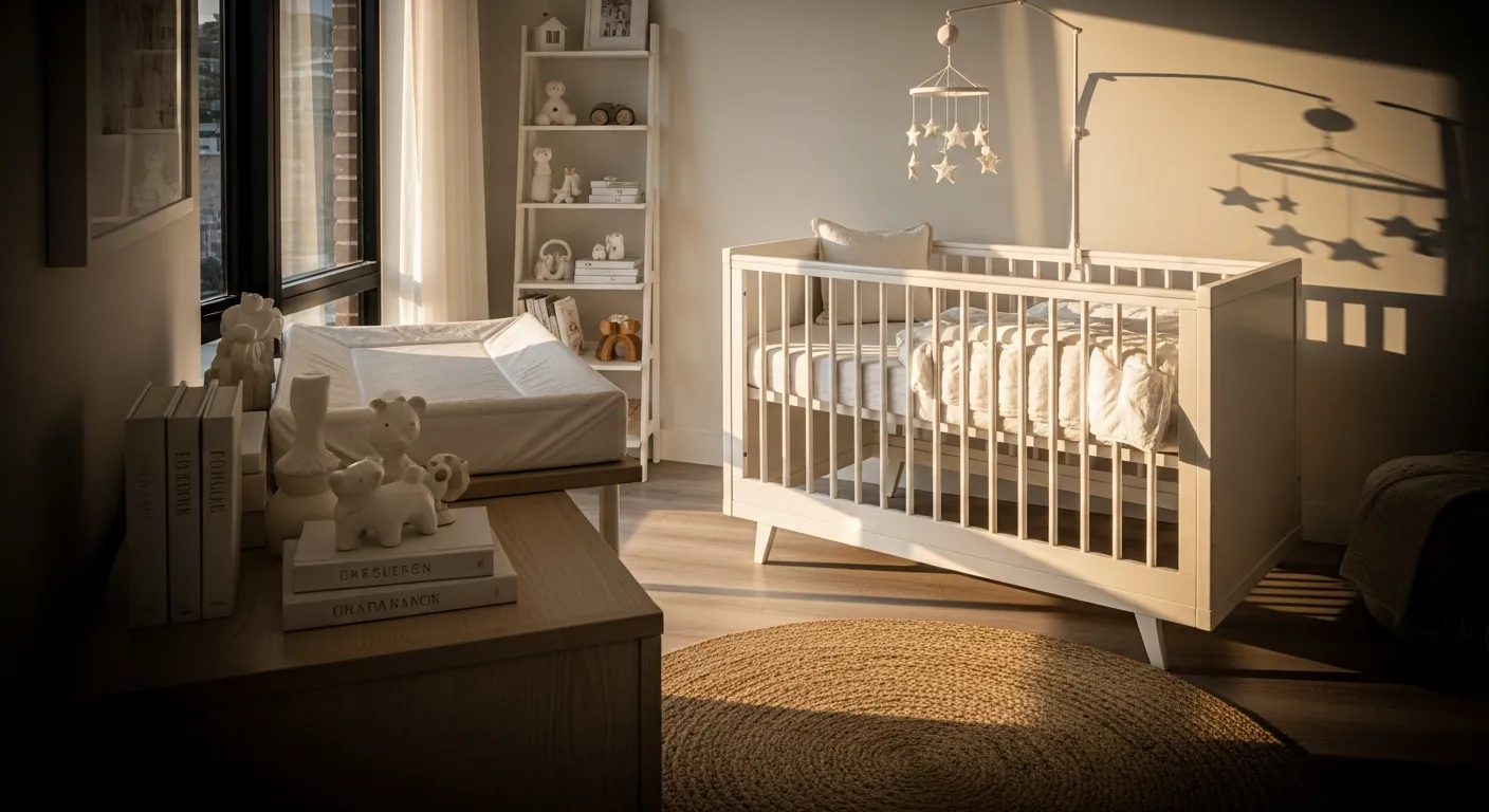 Monochromatic white palette for a modern nursery setting
