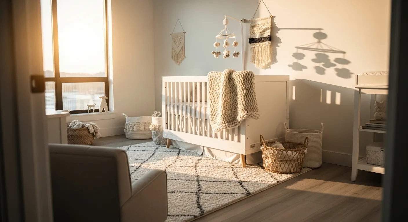 Clean lines in a budget-friendly modern white nursery