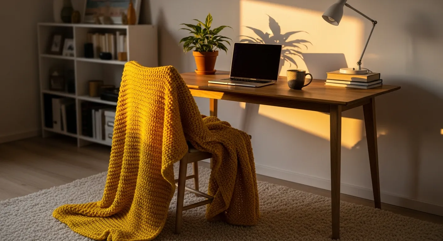 Styling Scandi home office ideas with yellow chair and plants