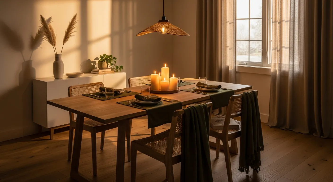 Minimalist Japandi dining room ideas with a focus on table selection and layout