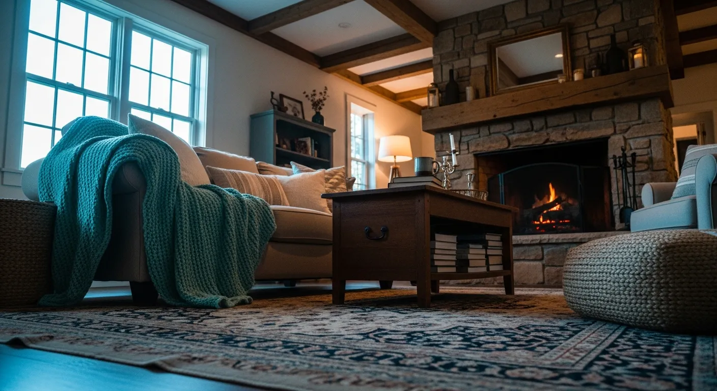 Elegant farmhouse living room design featuring soft mint walls and natural lighting