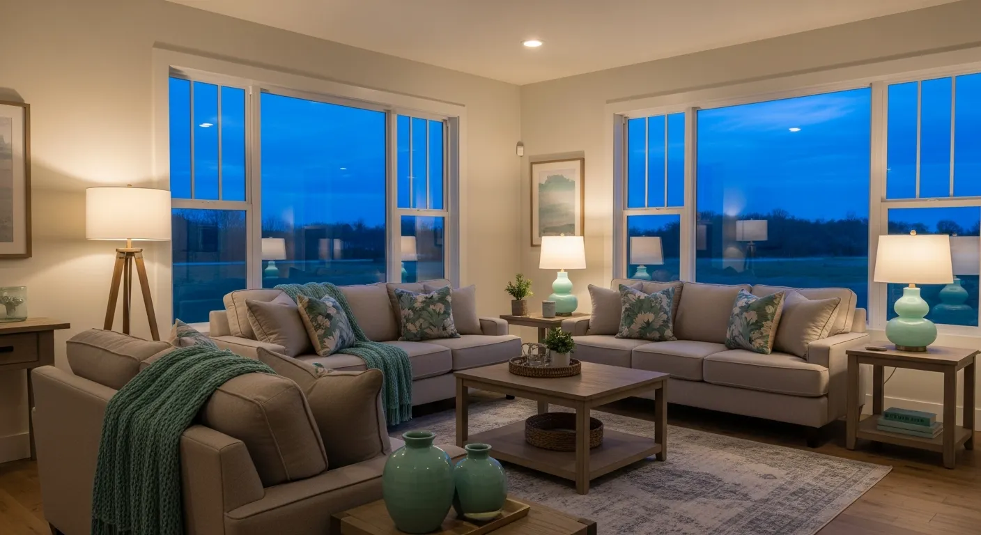 Detail shot of pastel mint decor accents adding serenity to a rustic farmhouse space