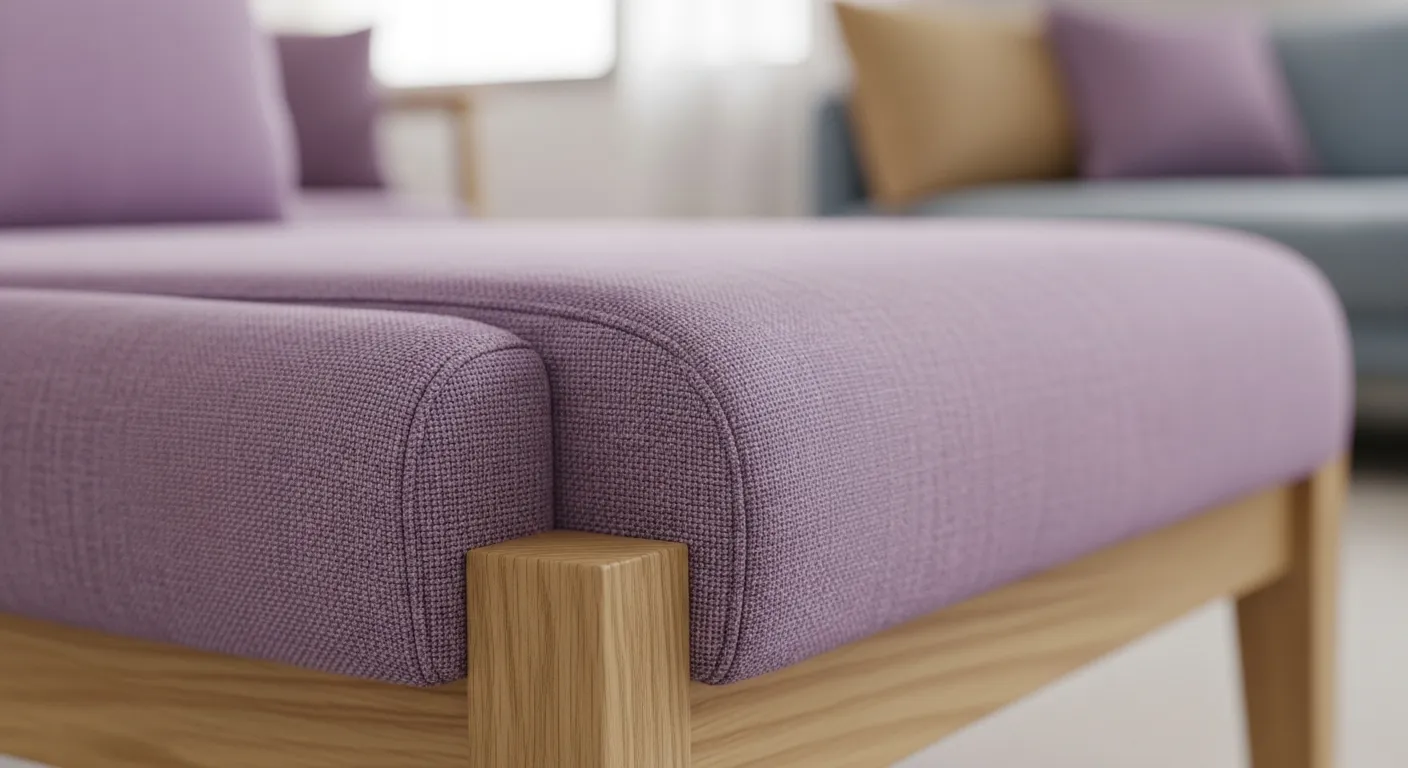 Premium wood fitness equipment in a pastel purple Japandi home gym setting