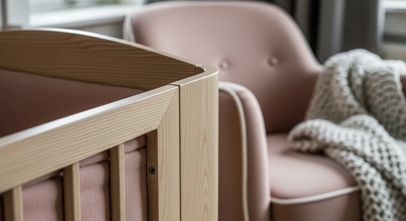 Minimalist natural wood crib and furniture essential for Scandi Nursery & Kids Room ideas