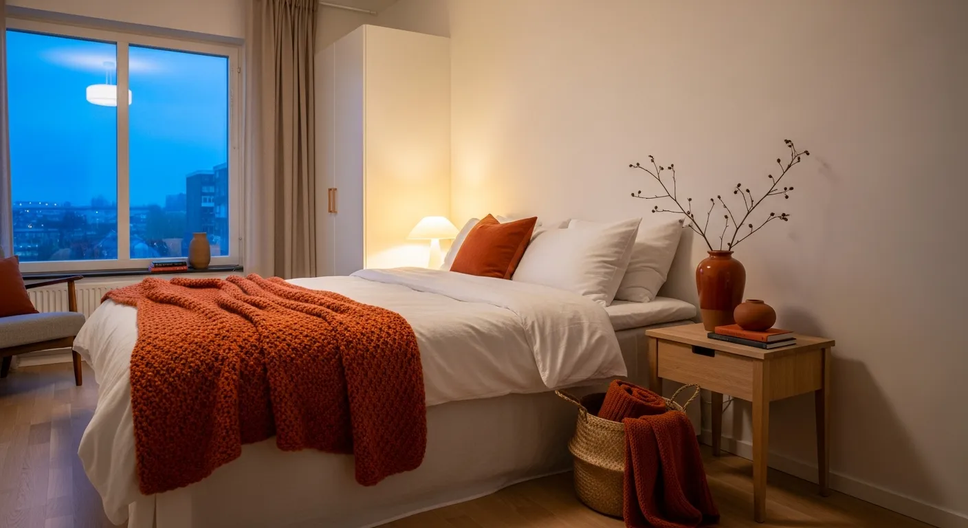 Burnt orange and white color palette for Scandi Bedroom ideas