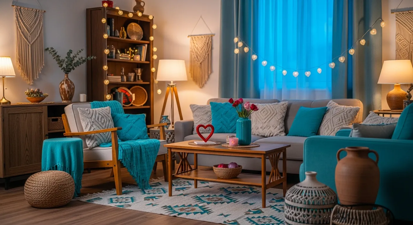 Bohemian Living Room ideas showing layered patterns and rattan furniture