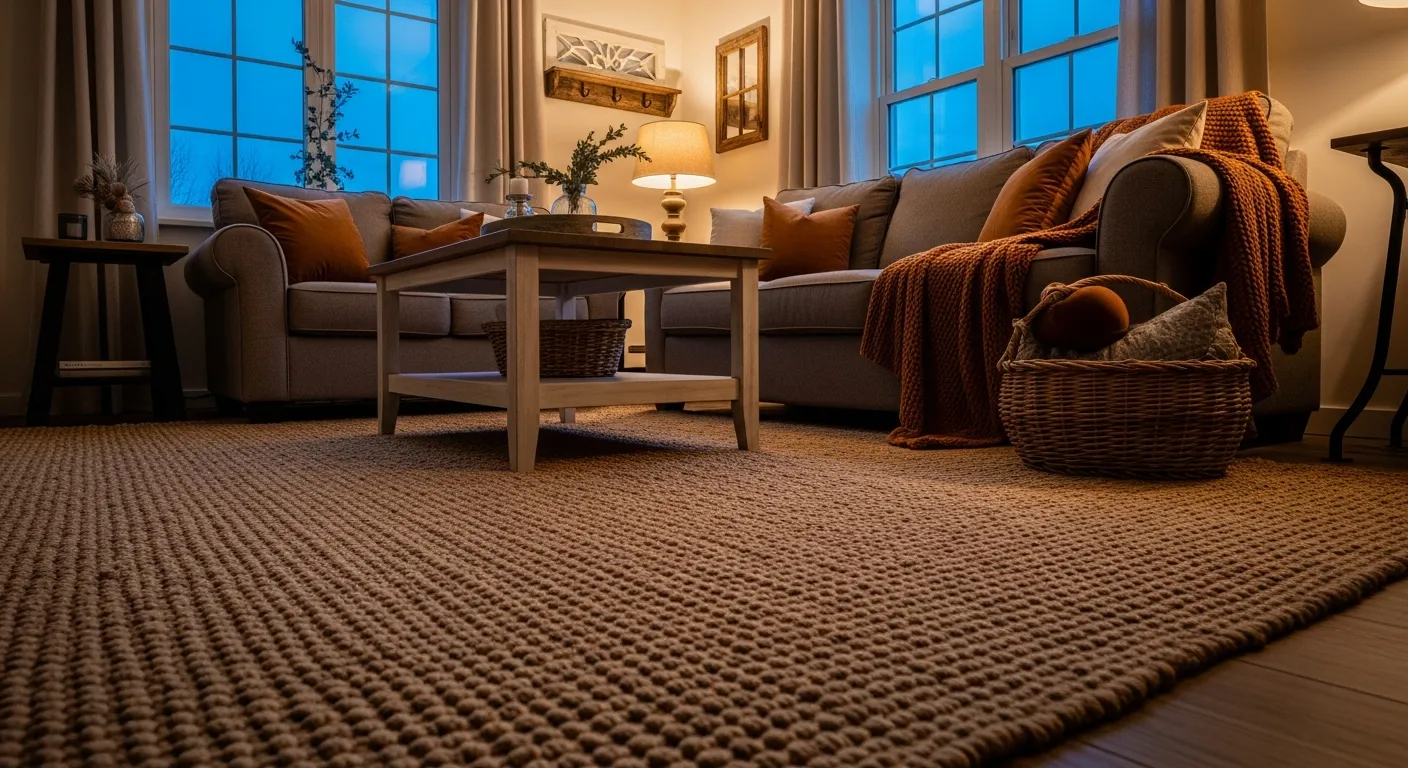 Vintage warmth added to a cozy farmhouse living room through layered bronze metal details.