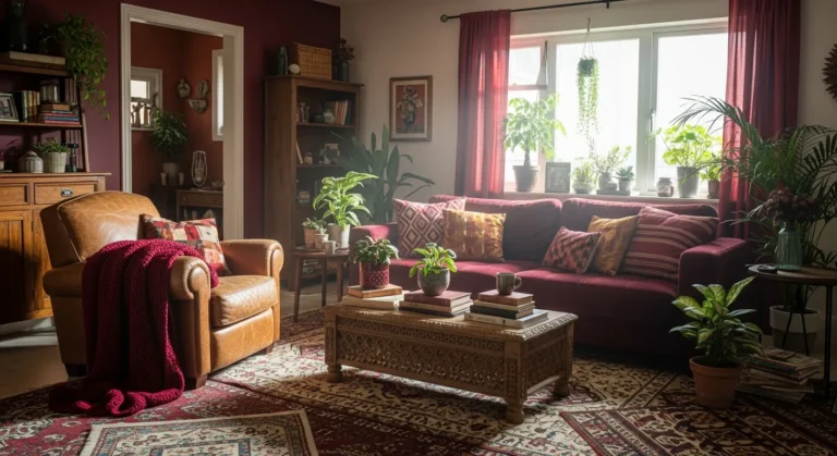 Rich Burgundy Bohemian Living Room ideas for Cozy Spaces
