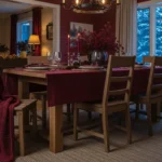 Winter Cozy Burgundy Farmhouse Dining Room Ideas