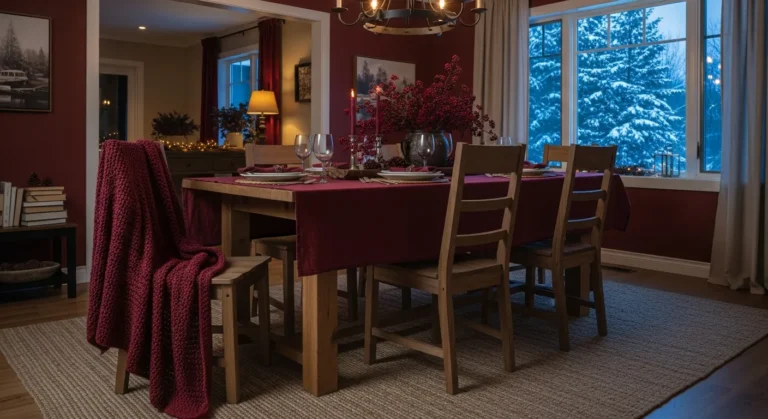 Winter Cozy Burgundy Farmhouse Dining Room Ideas