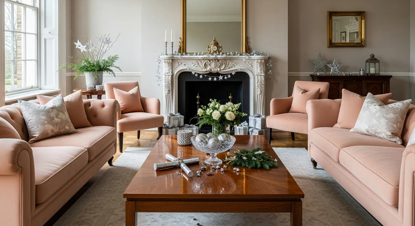 Warm inviting lighting in a classic luxury living room for New Year's Eve