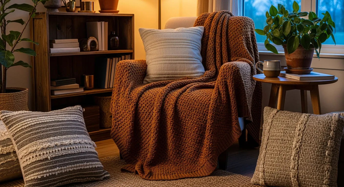 Budget-friendly farmhouse living room styling with vintage bronze lighting and distressed wood tables.