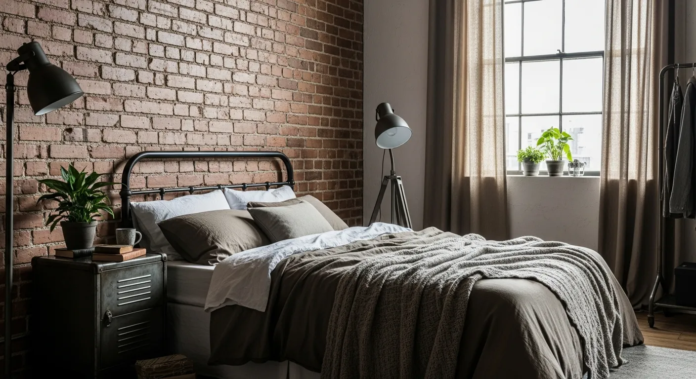 Affordable styling decor for moody truffle industrial bedroom ideas