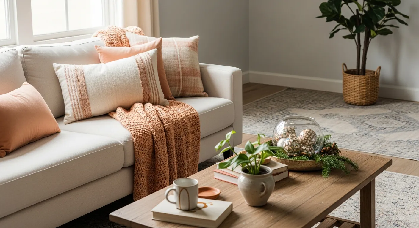 Styling tips for elegant creamy peach classic luxury living room decor