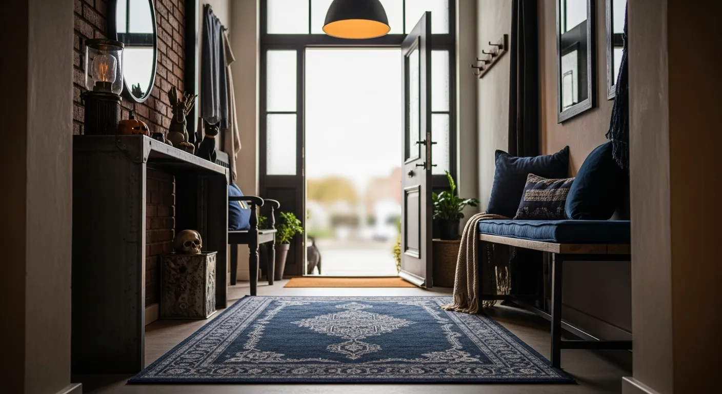 Reclaimed wood and metal decor in a welcoming industrial foyer