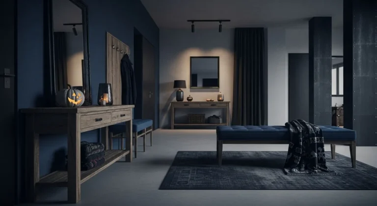 Stunning Industrial Entryway Ideas in Moody Navy Blue