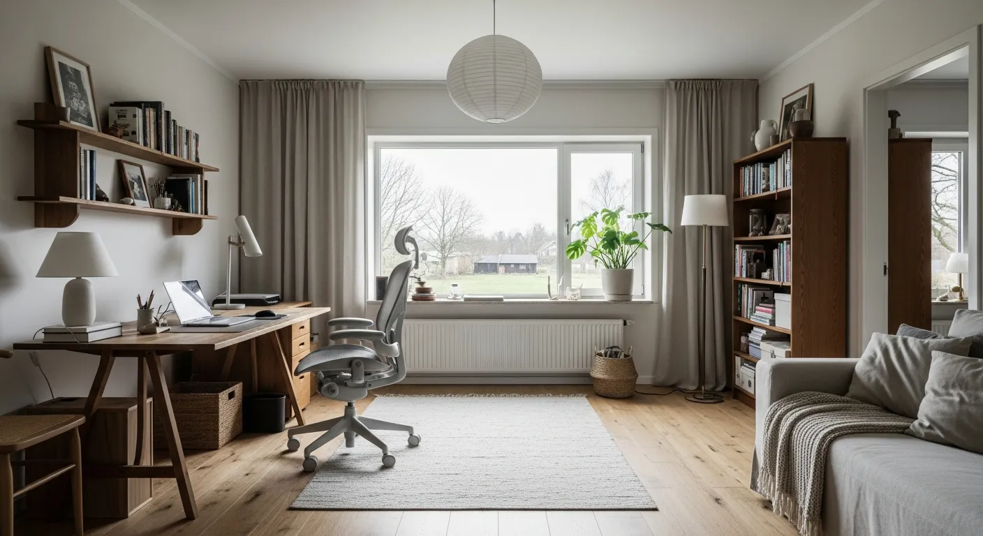 Psychology of color in Japandi Home Office ideas utilizing off-white for focus