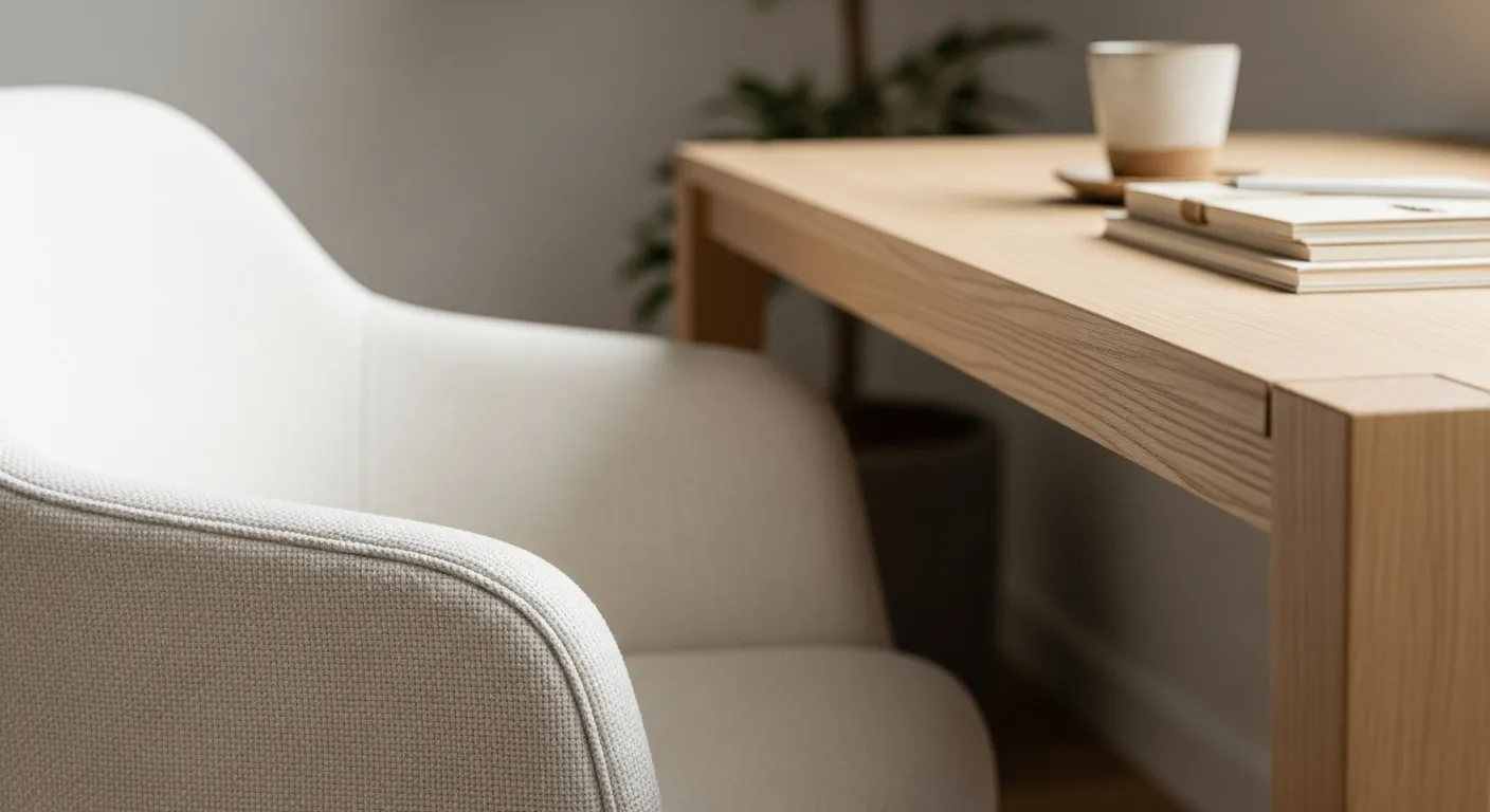 Essential furniture selection for Japandi Home Office ideas featuring natural wood